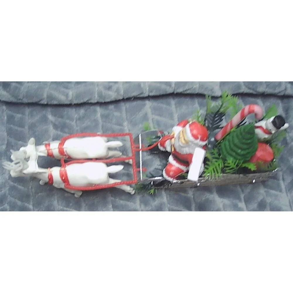 1960s/70s Plastic Xmas Kitsch Blow Mold, Santa, Sleigh & Reindeer, Holiday Decor